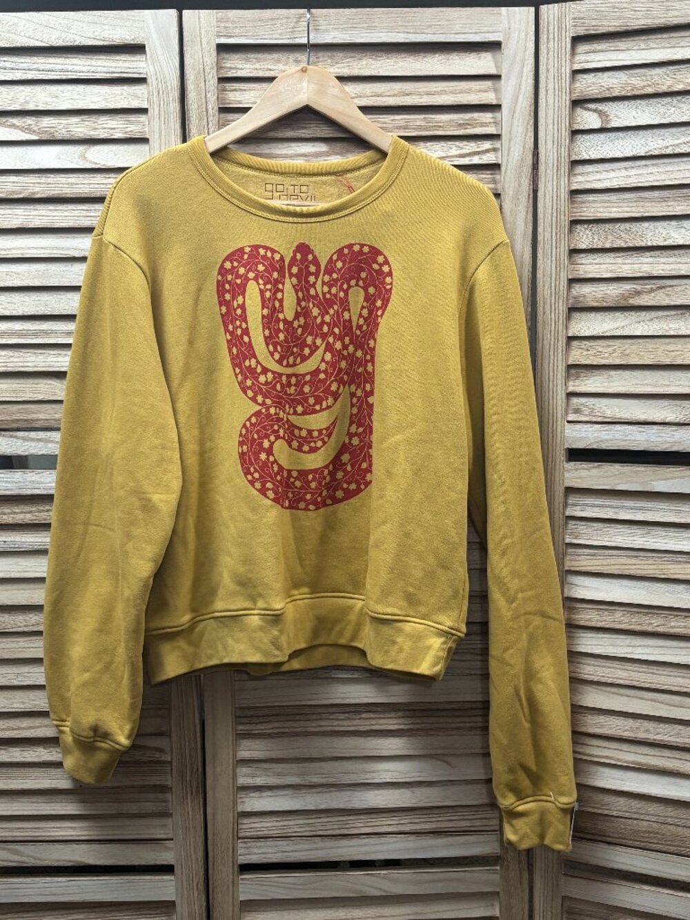 NWT Go To The Devil "Snake"  Sweatshirt Mustard Yellow, Asymmetrical Sleeve, XL